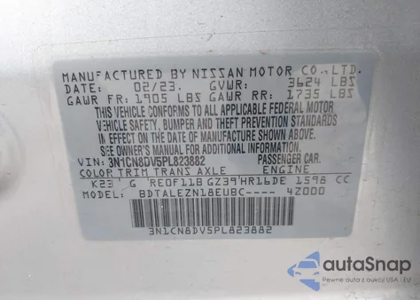 2023 Nissan Versa 1.6 S Xtronic Cvt from USA, damaged, VIN 3N1CN8DV5PL823882